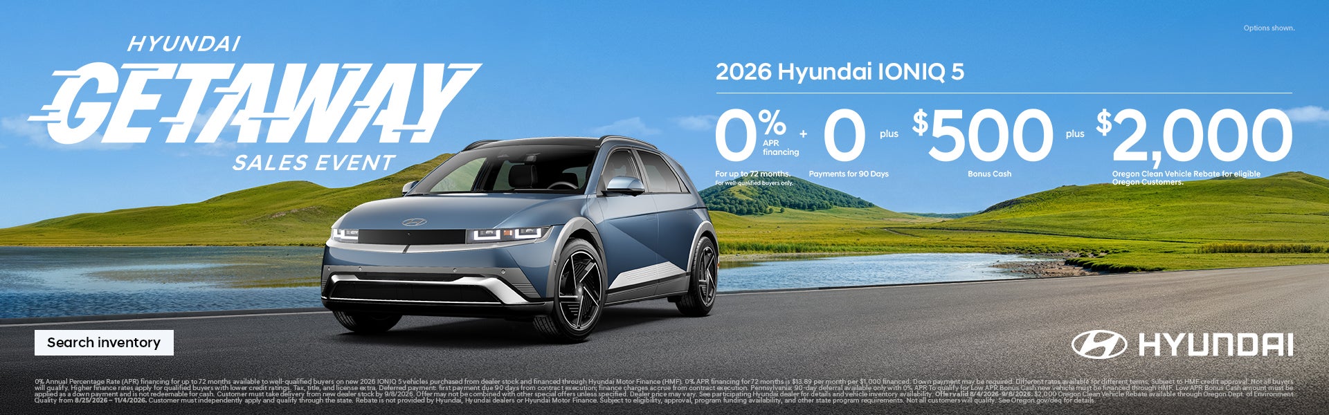 0% APR for 72 mos. + 0 Payments for 90 Days + $500 Bonus Cash + $2,000 Oregon Clean Vehicle Rebate