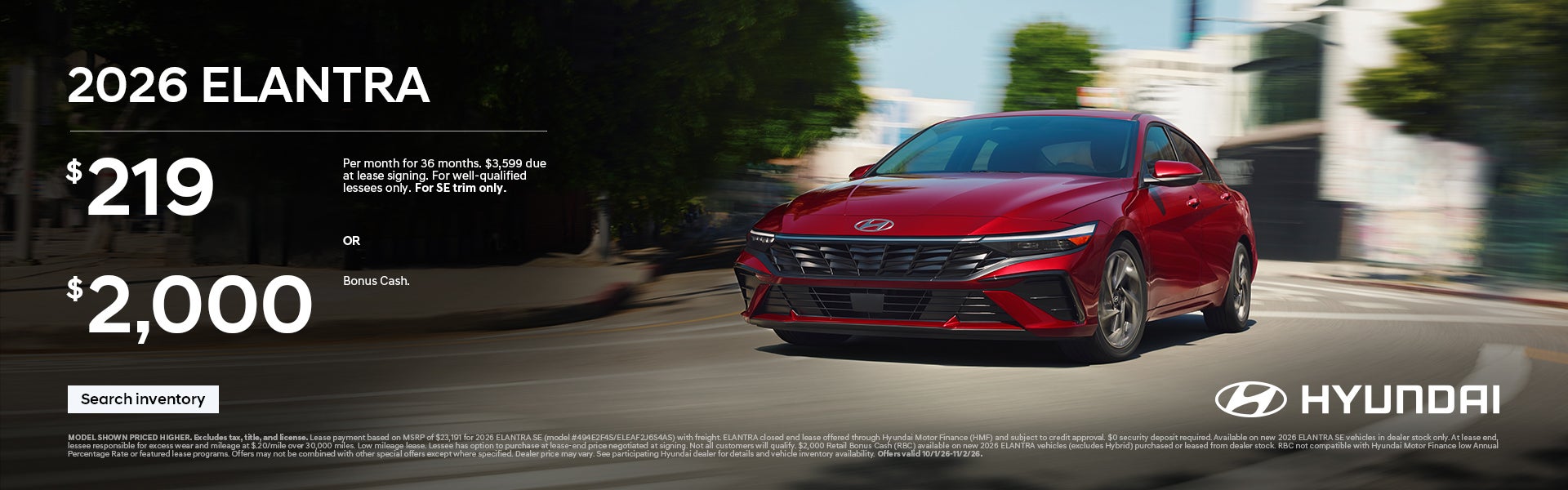 $219/36/$3,599 Lease or $2,000 Bonus Cash