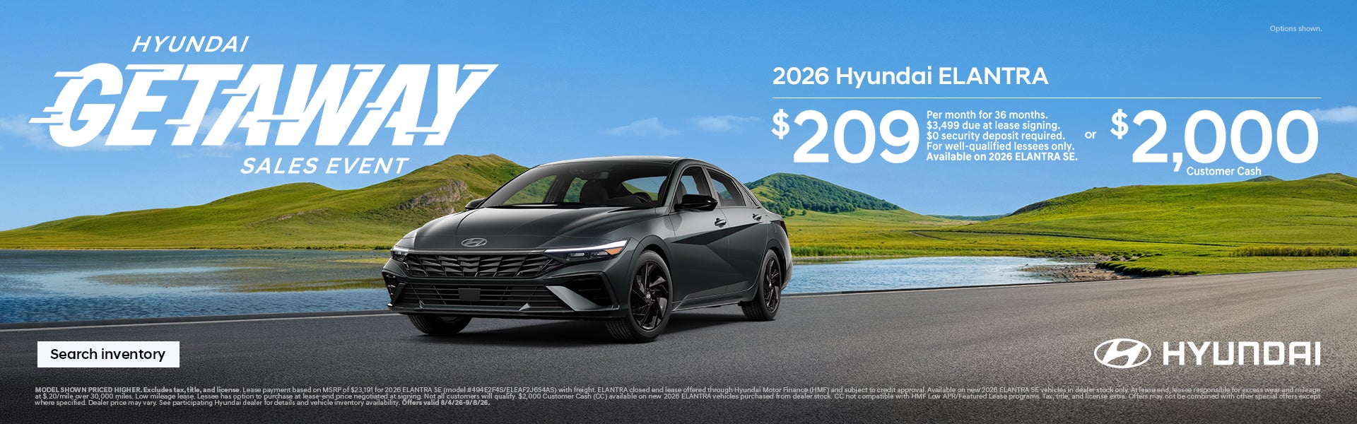 Elantra $209/36/$3,499 Lease or $2,000 Bonus Cash