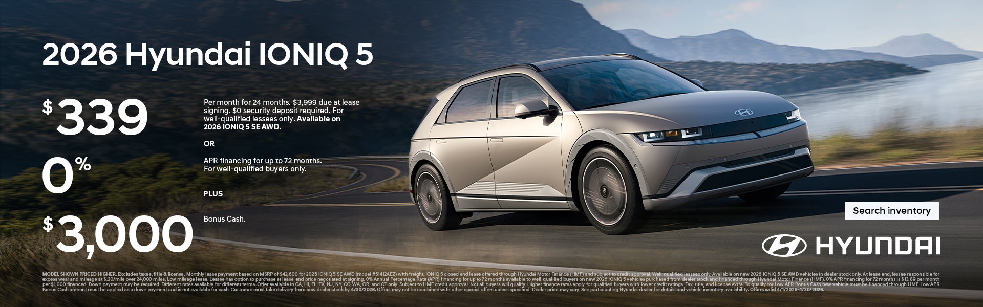 2026 Hyundai IONIQ 5 Lease or APR and Bonus Cash Offer